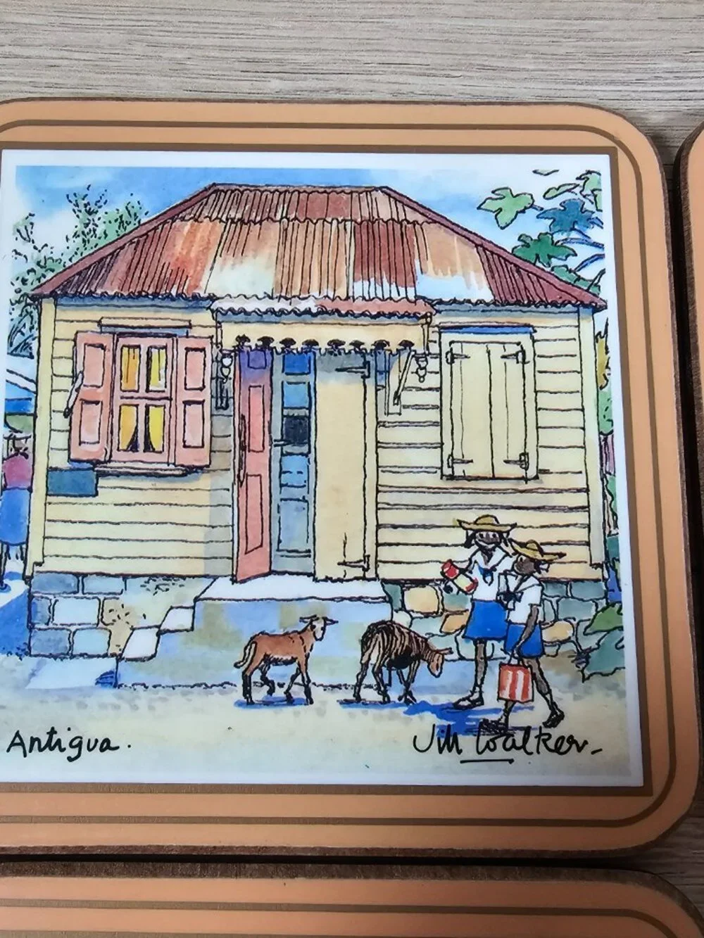 Pimpernel Coasters Set of 4 Antigua Caribbean Cork Back Jill Walker England